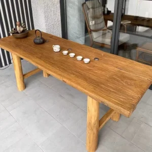 Chinese Style Reclaimed Elm Wood Solid Wood Top Vintage Tea Desk Wabi Sabi Weathered Bar Table Solid Wood Dining Table