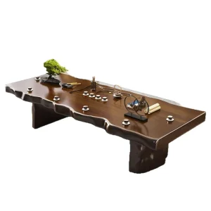 Chinese Style Solid Wood Slab Handmade Eco Friendly Tea Table Zen Light Luxury Negotiation Tea Desk Reception Chair Set