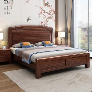 Chinese Style Walnut Solid Wood Bed with Storage Underneath Modern Minimalist Double Bed for Bedroom Furniture Queen King Size