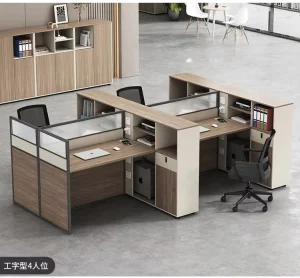 Chinese Wood Modern Desk Chair Combination Partition Four Person Workstation Six Seat Cubicle Office Commercial Furniture