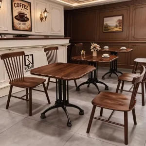 Chinese Wood Table and Chair Set Retro Restaurant Leisure Rattan Dining Chair Small Round Dining Table and Chair Set for Cafe
