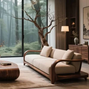 Chinese style Black Walnut Wood Sofa for Guesthouses Hotels Offices and Living Rooms