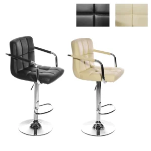 Chrome Armrest Bar Stool Biscuit Tufted Wrap Trumpet Base Ring Footrest Pneumatic Lift 360 Swivel for Kitchen Pub Counter