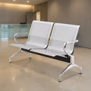 Chrome Steel 2 Seater Gang Chair Perforated Seat Back Cold Rolled Steel Airport Clinic Lobby Waiting Area Supply
