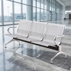 Chrome Steel 3 Seater Gang Chair Perforated Seat Back Cold Rolled Steel Airport Clinic Lobby Waiting Area Supply
