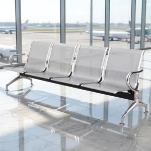 Chrome Steel 4 Seater Gang Chair Perforated Seat Back Cold Rolled Steel Airport Clinic Lobby Waiting Area Supply