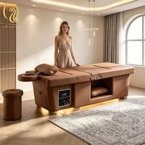 Chuque Modern Adjustable Genuine Leather Shampoo Pedicure Chair Electric Lift Foot Bath Japanese Head Spa Bed Salon Furniture