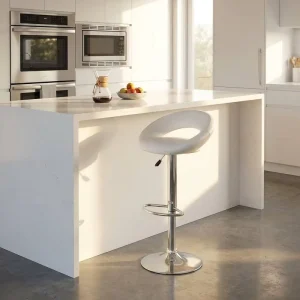 Circular Hollow Out Bar Stool Cushioned Seat Chrome Plated Pedestal Footrest Pneumatic Height 360 Swivel for Kitchen Pub