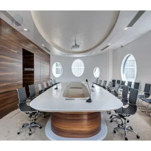 Circular Top Design Solid Surface Contemporary Luxury Conference Desk Power 24 Seater for Home Office School Hotel