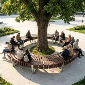 Circular Tree Surround Bench Steel Wood Modern Seating Irregular Curved Garden Furniture Mall Landscape Seat