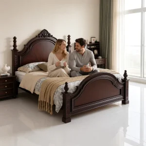 Classic Carved Solid Wood Bedroom Furniture Set Bed With Nightstand Dressing Table Villa Hotel Bulk Supply