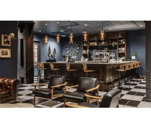 Classic Club Lounge Graphic Design Commercial Bar Lounge Design Wooden Commercial Bar Counter and Lounge Furniture Set