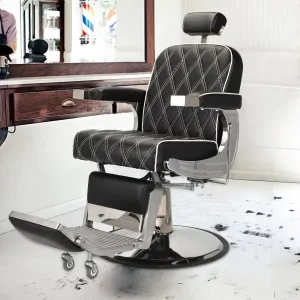 Classic Design Barber Chair Elegant Barber Chair Salon Furniture Black Leather Reclining Vintage Barber Chair