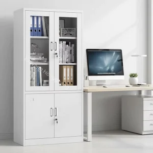 Classic Design Light Grey Glass Swing Door Metal Filing Cabinet for School Company Hospital Office Document Storage