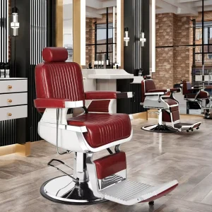Classic Design Red PU Leather Salon Barber Chair Hydraulic Height Adjustment Reclining