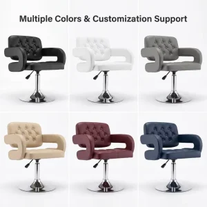 Classic Elegant Chesterfield Counter Stools Leather Metal Base Swivel Rotating Gas Lift for Commercial Club Dining Seating