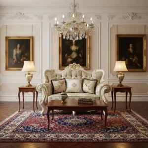 Classic European style Two seater Sofa Solid Wood Frame with Hand gilded Details and Fabric Upholstery Ideal for Homes Hotels