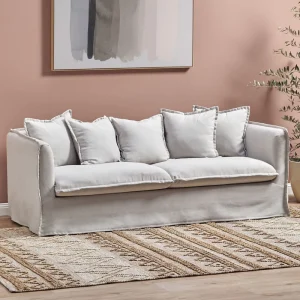 Classic French Design 3-Seater Convertible Slipcover Fabric Sofa with Wood Legs and Massage Function
