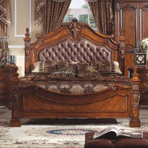 Classic Luxury Bedroom Furniture Solid Wood Bed 1.8 and 2 Meter Genuine Leather Bed Bedroom Furniture Hotel Bedroom Set