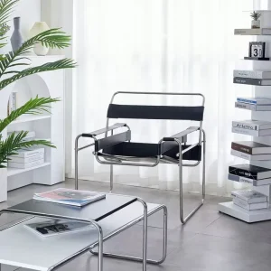 Classic Minimalist Genuine Leather Living Room Lounge Chair Stainless Steel Accent Armchair for Home Hotel