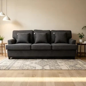 Classic Modern Dark Grey Guest Room Lounge Bed Living Room Furniture Apartment Upholstered Three Seater Fabric Sofa for Home Use