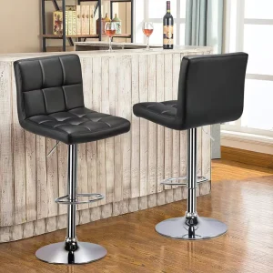 Classic Modern Luxury Black Leather Height Adjustable Chrome Base High Chair Silla De bar Counter bar Stool bar Chair