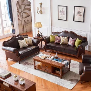 Classic Modern Luxury European Leather Reclining Sofa Set Solid Hardwood Frame Full Premium Soft-Touch Leather Villa Suitable