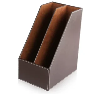 Classic Style PU Leather Floor Magazine Rack and File Holder Newspaper Book Storage Basket with Document File Folder