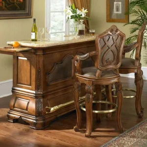 Classic Vintage Bar Counter Dining Set with Leather Bar Chairs Wood Frame American Luxury Bar Set