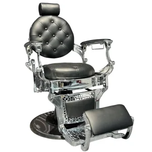Classic Vintage Belmont Barber Chair in Iron and Aluminum with Hydraulic Pump Reclining Feature for Hair Salon