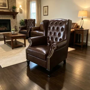 Classic Vintage Dark Brown Relax Wingback Seat Armchair Accent Armchair Living Room Furniture Hotel Villa PU Leather Sofa Chair