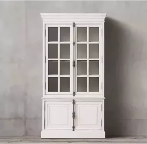 Classic White Oak Bookcase with Cremone Bolts 4 Door Glass Display Cabinet for Home Office Luxury Traditional Library Hutch