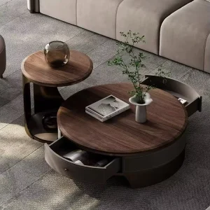 Classic Wood Coffee Table Set Vintage Round Coffee Table