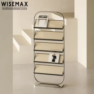 Classical Home Furniture Modern Creative Bauhaus Style Wooden Rattan Book Rack Metal Shelving for Study Room