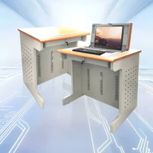 Classroom Computer Desk Multimedia Educational Desk Flippable Hidden Computer Desktop for School Teacher’s Lecture Podium