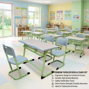 Classroom Furniture Combined Double School Desk and Chair 2 Student University Double School Desk Wooden School Desk