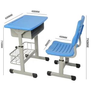 Classroom Furniture Height Adjustable Blue Desk and Chair Set for Primary School Students PP Plastic Anti scratch