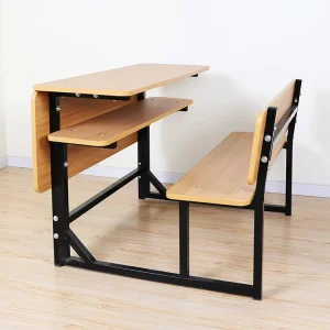Classroom Furniture Wooden Double Students School Desk With Bench