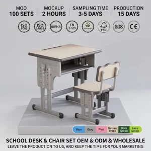 Classroom Single Student School Desk Chair Set Adjustable Height Durable Metal Construction for Primary School Commercial