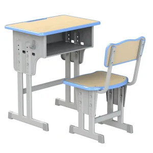 Classroom Single Student School Desk Furniture Wood Material Comfortable Adjustable Durable Desk Chair Set for Secondary School
