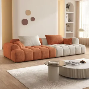 Classy Beige Sofa for Home Large Sofa with Plush Pillows High End Living Room Sofa