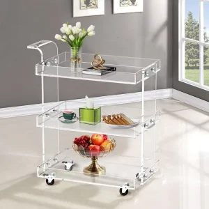 Clear Acrylic Modern Storage Rolling Cart Mobile Bar Cart for Hotel Supermarket & Living Room Use