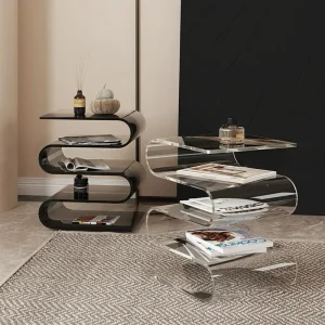 Clear Acrylic S Curve Side Table Ins Style Nordic End Table for Living Room Multi-Level Storage Rack for Bedroom Small Spaces