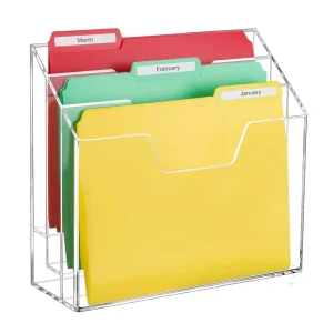 Clear Acrylic Tiered File Folder Holder 3-Step Wall Hanging Tabletop Magazine Rack Large Vertical Documents Organizer