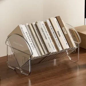 Clear Plastic V shape CD Magazines Office Desk Organizer Book Display Storage Rack Bookshelf