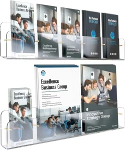 Clear Wall Mounted Literature Display Floating Book Shelf Office School Library Space Saving Acrylic Brochure Holder