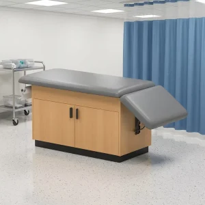Clinic-0223 Manual Hospital Bed Wooden Leather Cabinet Style Patient Examination Treatment Table 2 Open Doors 5 Year Warranty