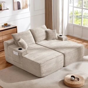 Cloud Boneless Convertible Floor Sofa Bed Compressed Couches High-Density Sponge Corduroy for Living Room Bedroom