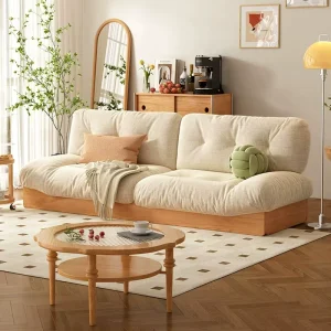 Cloud Living Room Japanese Solid Wood Sofa High Quality Simple Teak Cloth for Outdoor Apartment Use Nordic Log Style Factory