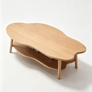 Cloud Shape Solid Wood Coffee Table Double Layer Irregular Modern Tea Table Natural Wood Living Room Table for Home Apartment